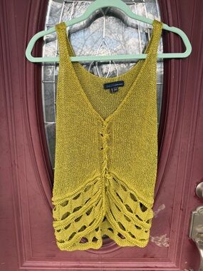 Dalia Collection Olive Crochet V-Neck Tank